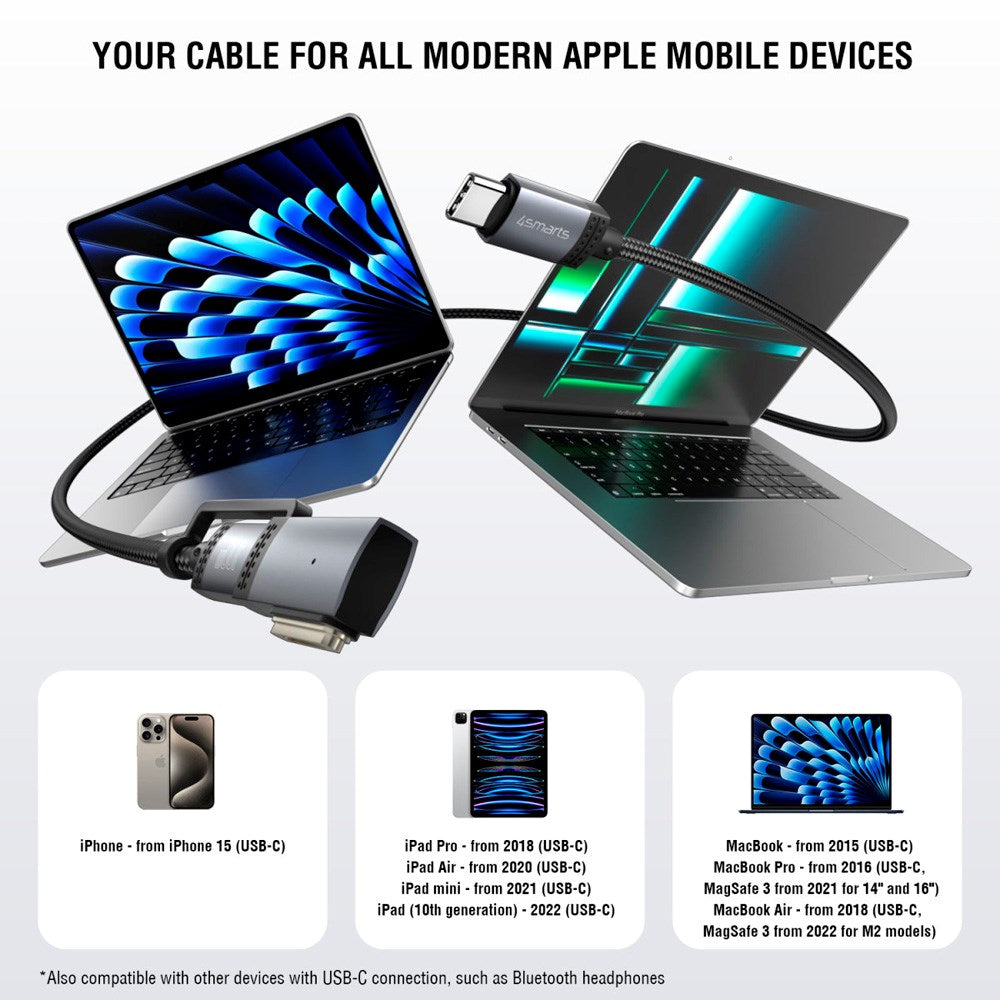 4smarts 2-i-1 Laddkabel - USB-C Kabel & MagSafe 3 Adapter - 100W / 2m - Svart