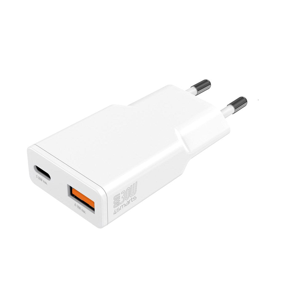 4smarts 2-i-1 Väggladdare - 18W USB-A / 30W USB-C - Vit