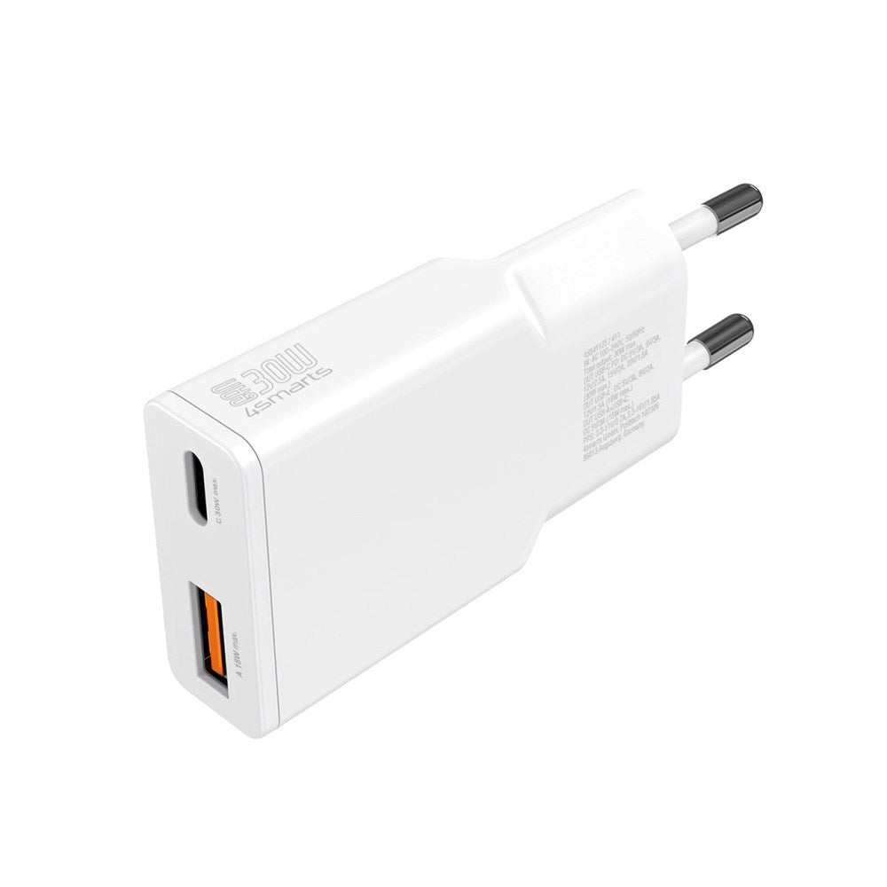 4smarts 2-i-1 Väggladdare - 18W USB-A / 30W USB-C - Vit