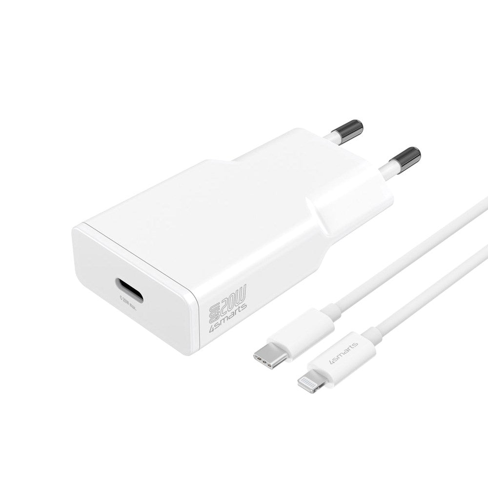 4smarts - Väggladdare USB-C till Lightning Kabel - 20W / 1.5m - Vit