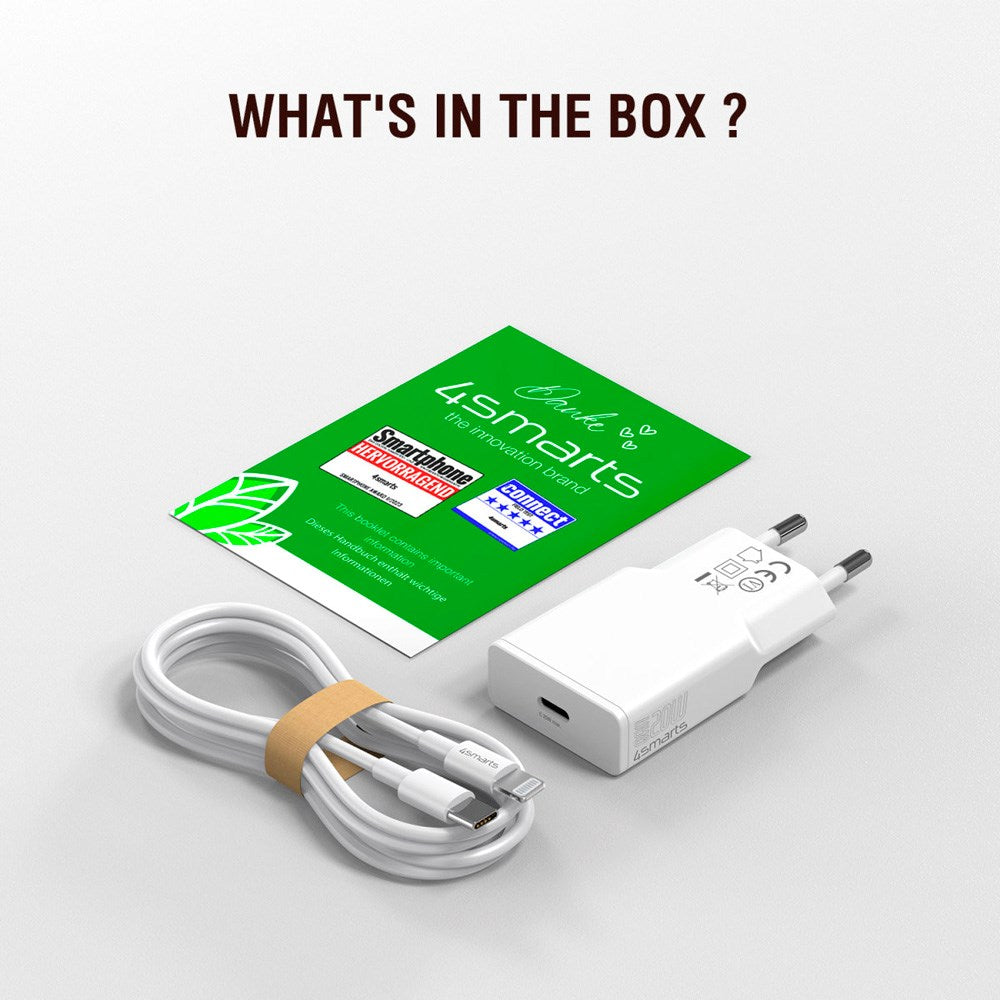 4smarts - Väggladdare USB-C till Lightning Kabel - 20W / 1.5m - Vit