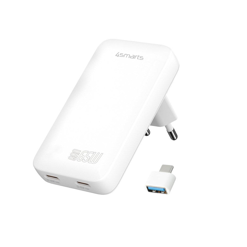 4smarts FlatPlug Slim Dual Väggladdare - 65W / 2x USB-C - Vit