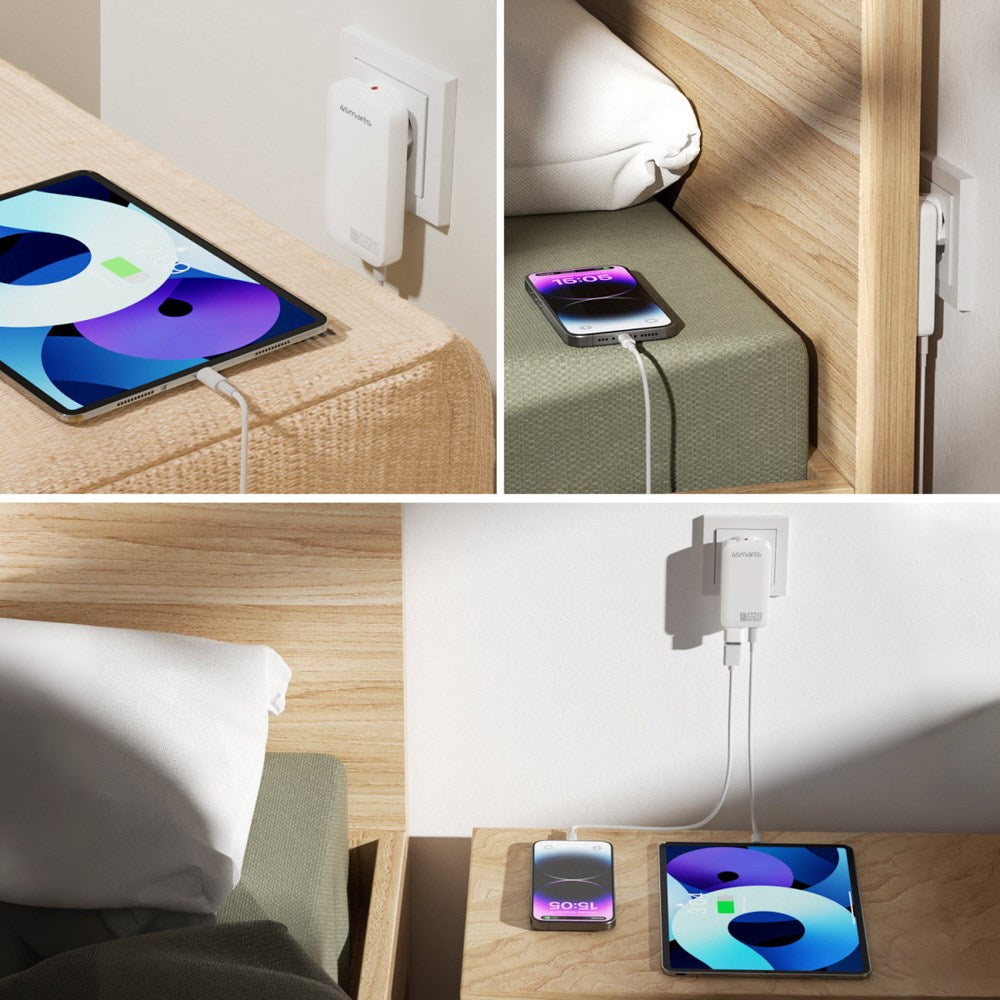 4smarts FlatPlug Slim Dual Väggladdare - 65W / 2x USB-C - Vit