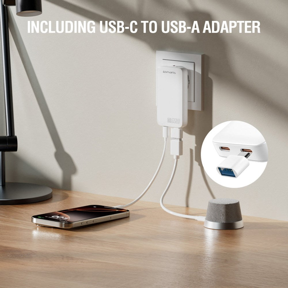 4smarts FlatPlug Slim Dual Väggladdare - 65W / 2x USB-C - Vit