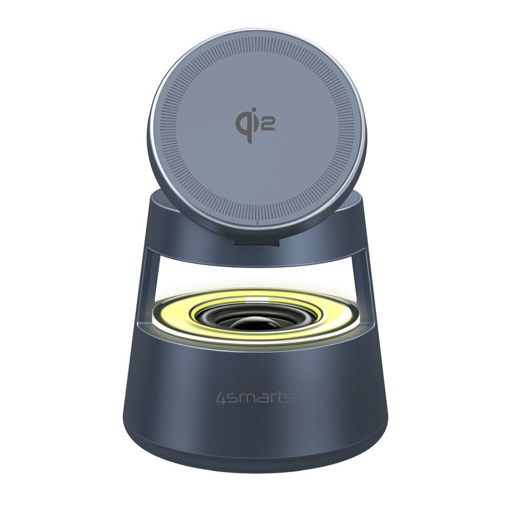 4smarts 3-i-1 Trådlös Laddare med Inbyggd Lampa & Bluetooth för Smartphone / Smartklocka / AirPods - MagSafe / Qi2 Kompatibel - Grå