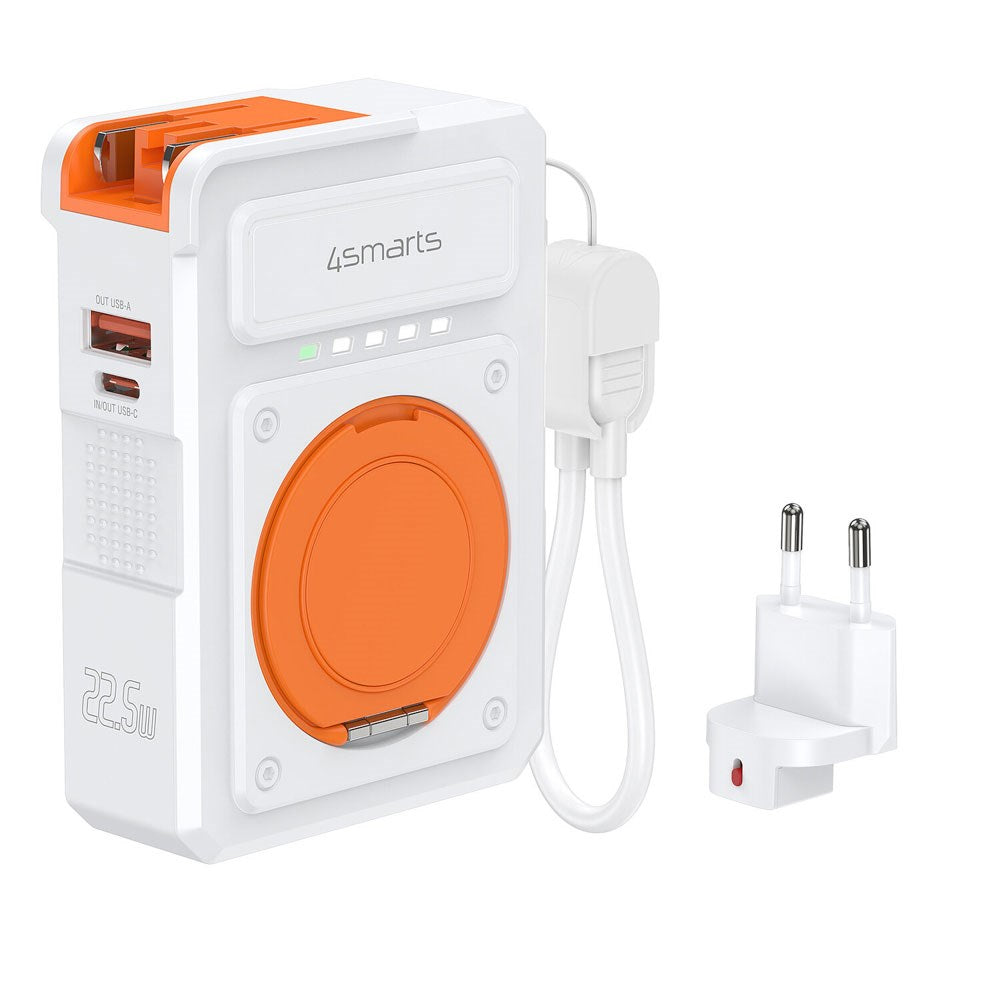 4smarts 6-i-1 10 000 mAh Hybrid Powerbank / Trådlös Laddare / Reseadapter - Vit / Orange