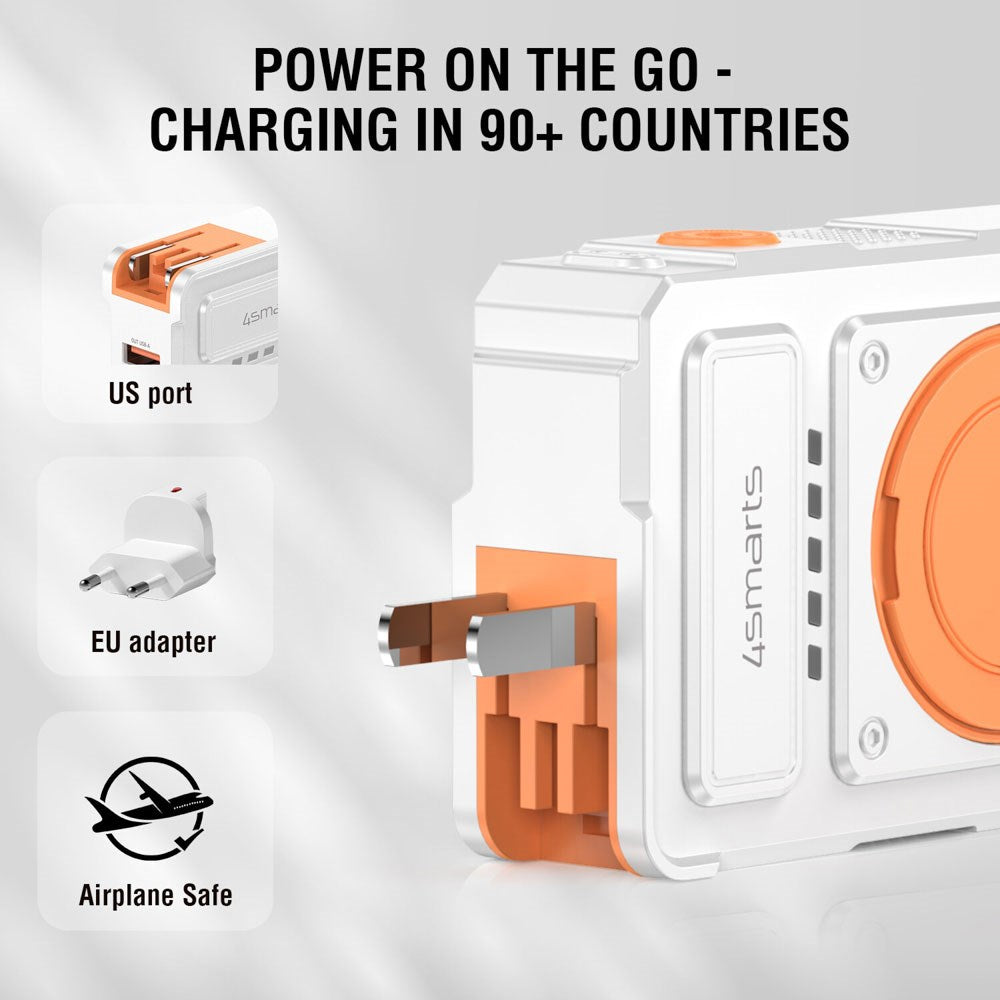 4smarts 6-i-1 10 000 mAh Hybrid Powerbank / Trådlös Laddare / Reseadapter - Vit / Orange