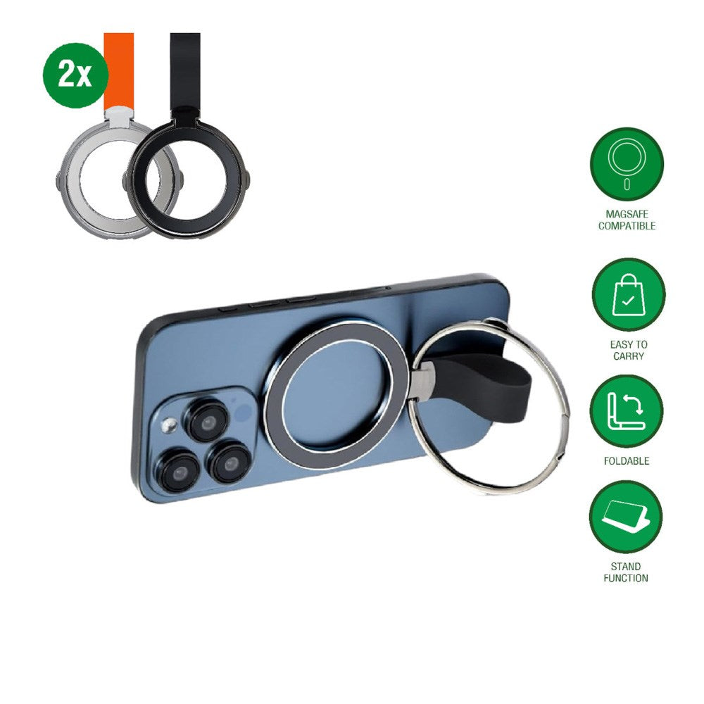 4smarts Magnetisk Finger Ring - MagSafe Kompatibel - 2 st - Svart / Orange
