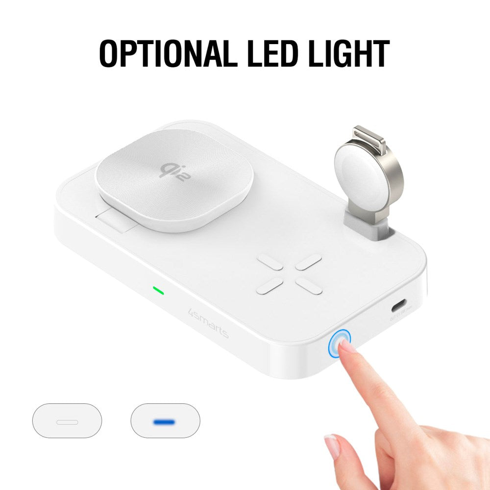 4smarts 3-i-1 Qi2 Trådlös Laddstation - MagSafe Kompatibel - Vit