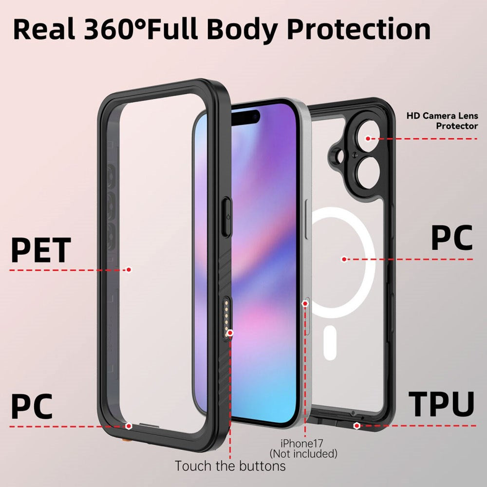 iPhone 17 4Smarts Vattentätt 360 Skal - MagSafe Kompatibelt - Genomskinlig / Svart