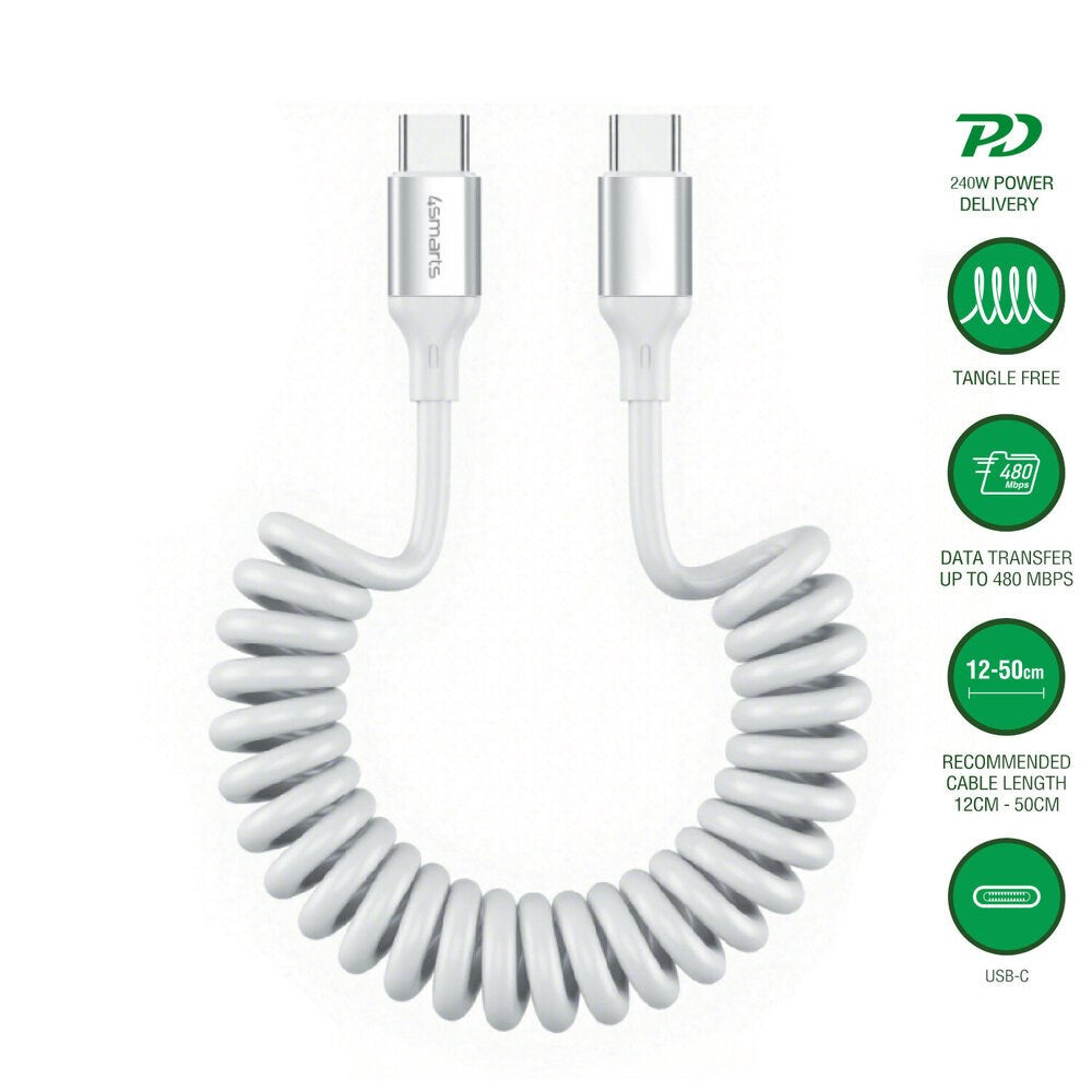 4smarts 240W USB-C till USB-C Kabel - 50cm - Vit