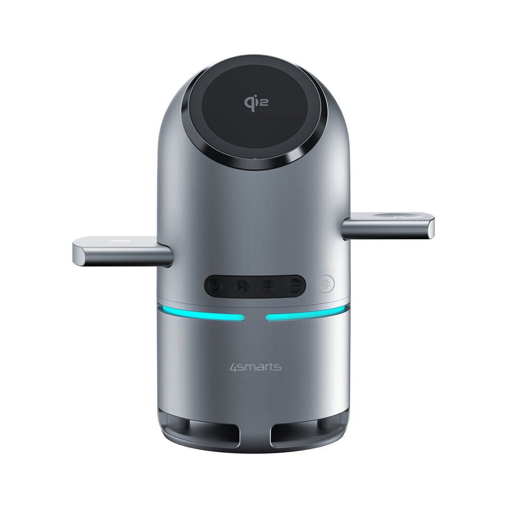4smarts ChargeBot Sound 3-i-1 Trådlös Laddare med Bluetooth-Högtalare - Smartphone / Smartklocka / AirPods - MagSafe / Qi2 Kompatibel - Grå