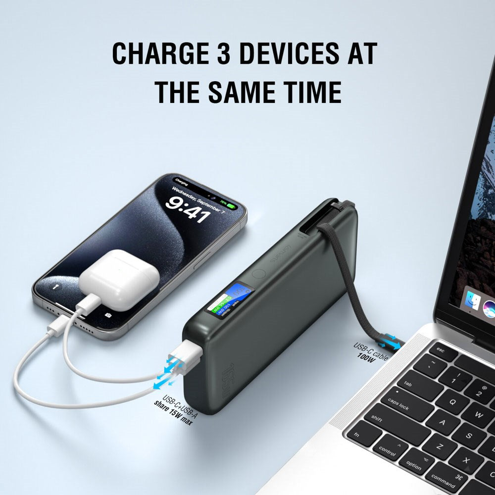 4smarts Enterprise 20 000 mAh 165 W Powerbank med Inbyggd USB-C-Kabel - Grå