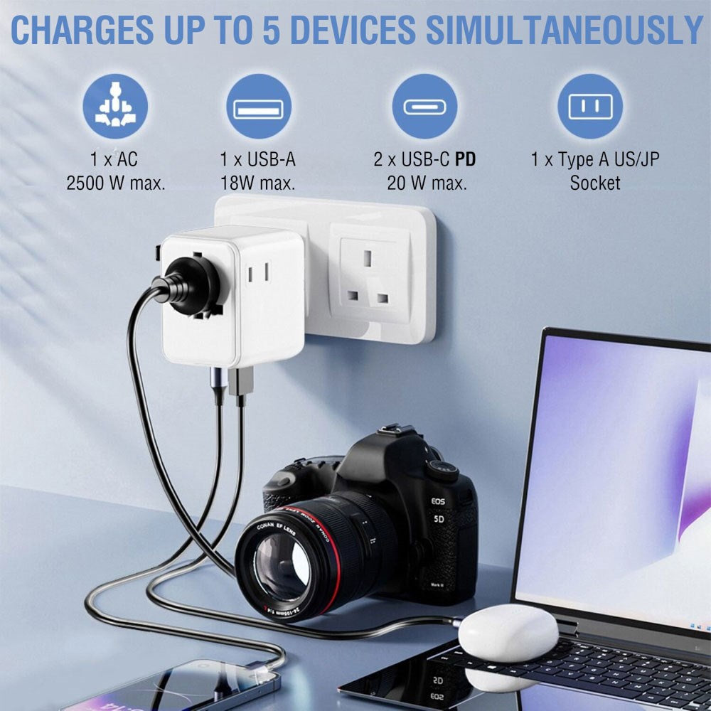 4smarts Nomad Universal Reseadapter 20W med 2 x USB-C & 1 x USB-A - Vit