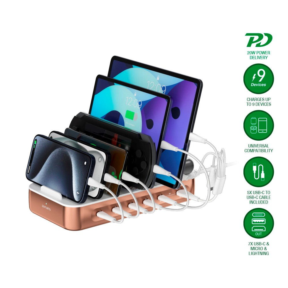 4smarts 9-i-1 Laddningsdocka 100W - Roséguld