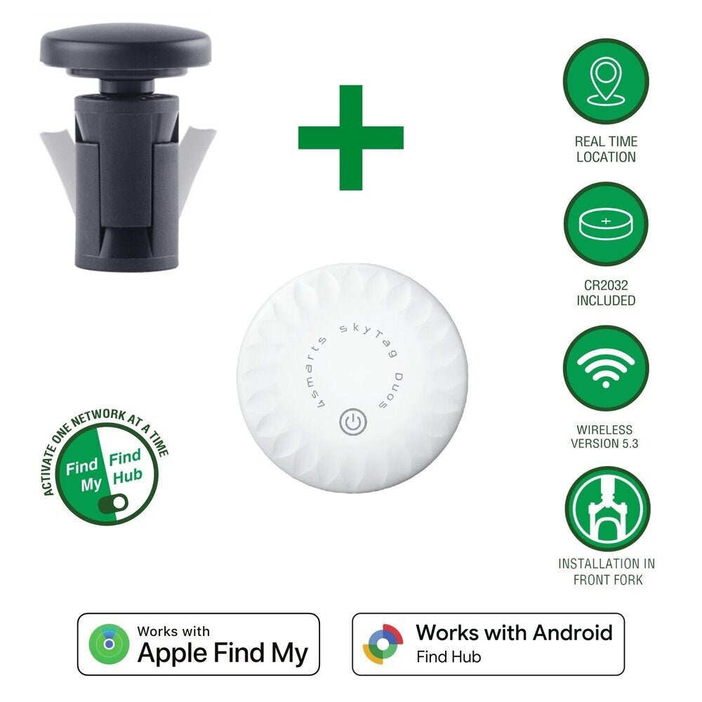 4smarts SkyTag GPS-Spårare inkl. Monteringskit för Cykel - Apple Find My & Android Find Hub - Vit / Svart