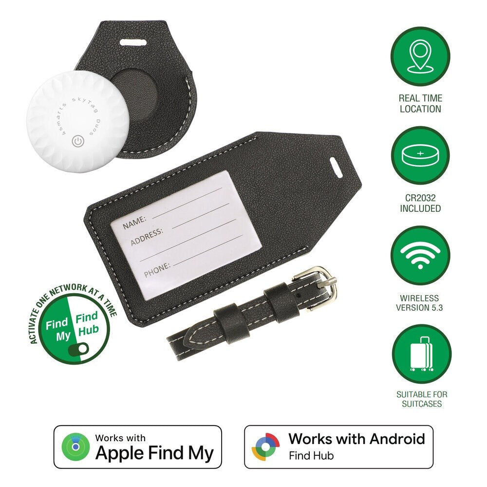 4smarts SkyTag GPS-Spårare inkl. Bagageetikett - Apple Find My & Android Find Hub - Vit / Svart