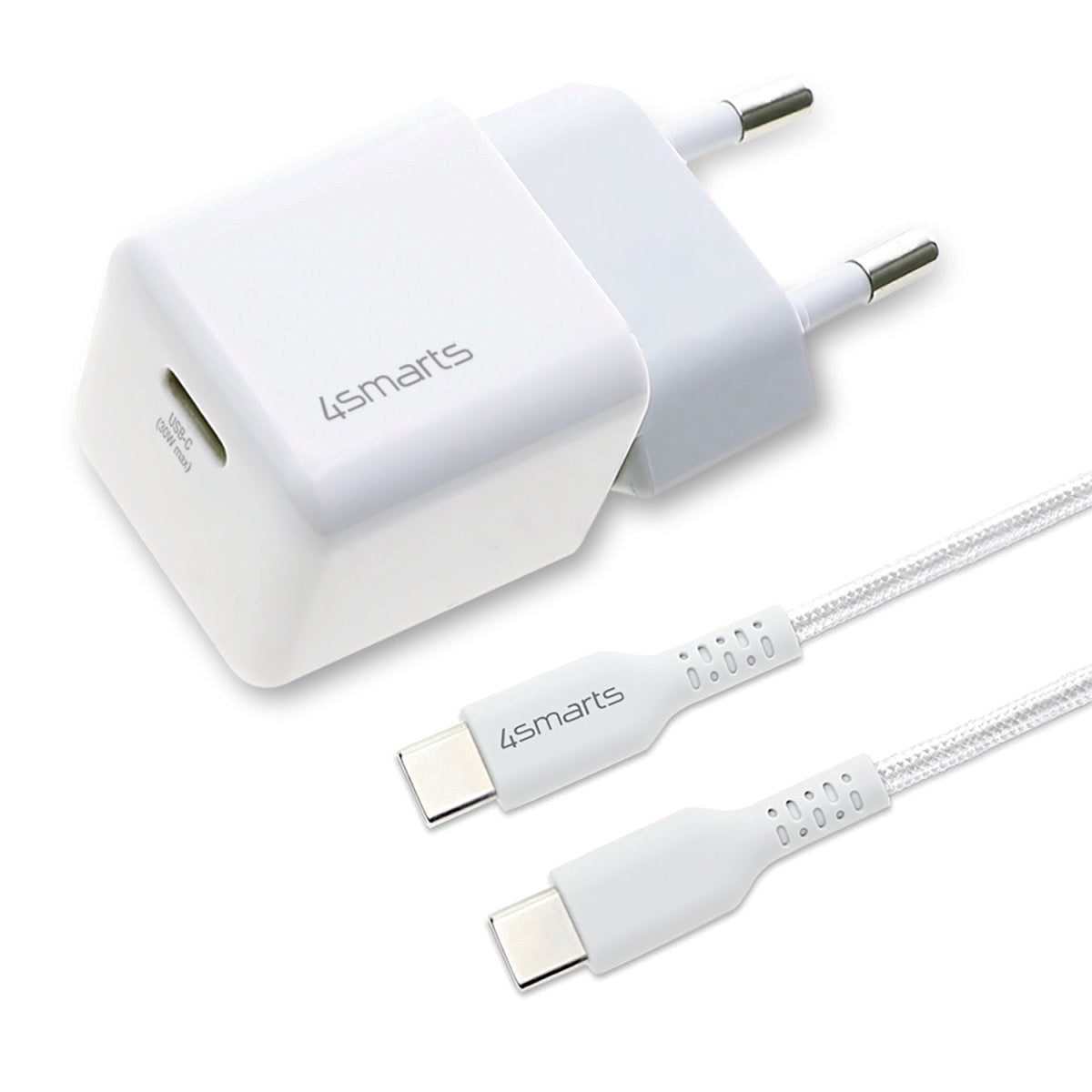4Smarts VoltPlug Mini PD 30W USB-C GaN Väggladdare med USB-C-kabel - Vit