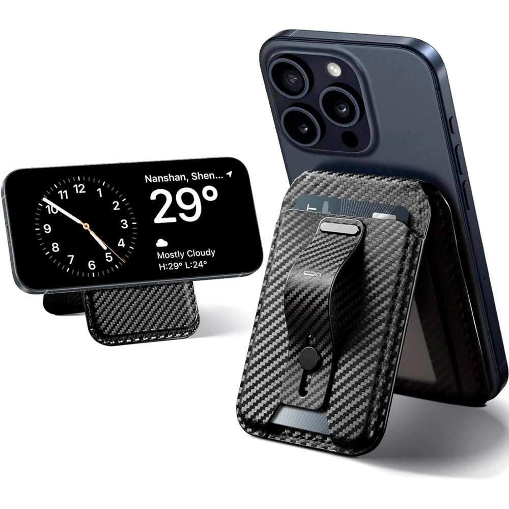 ESR GripWallet Korthållare m. Ställfunktion - MagSafe Kompatibel - Svart Karbon