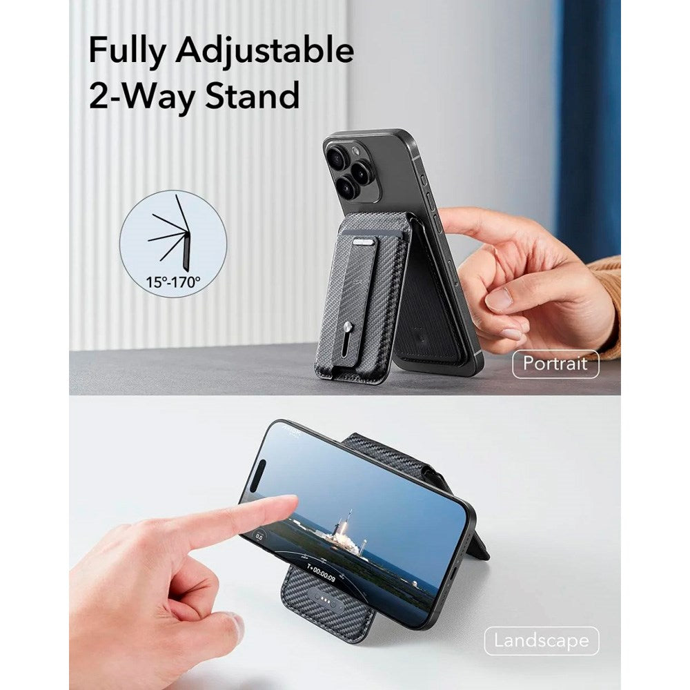 ESR GeoWallet Korthållare m. Ställfunktion - MagSafe Kompatibel - Svart Karbon