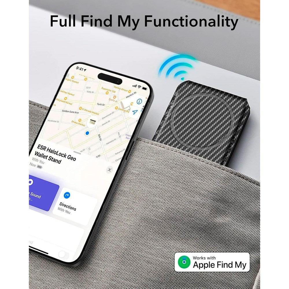 ESR GeoWallet Korthållare m. Ställfunktion - MagSafe Kompatibel - Svart Karbon