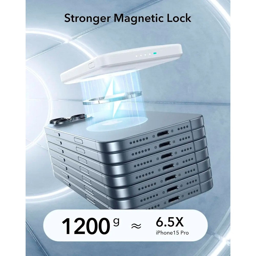 ESR Qi2 MagSlim PowerBank m. Kickstand - 15W / 5000 mAh - MagSafe Kompatibel - Vit
