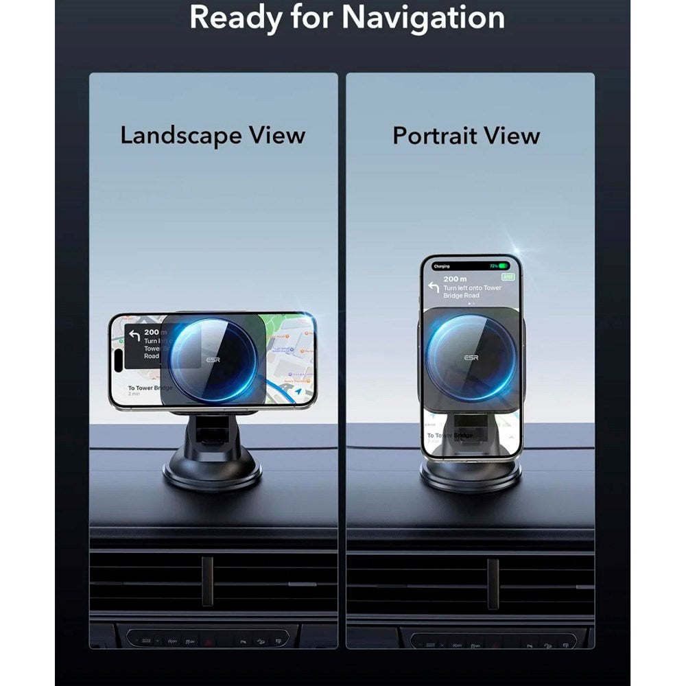 ESR Mobilhållare för bil med Trådlös Laddning - Instrumentbräda & Vindruta - MagSafe Kompatibel - Svart