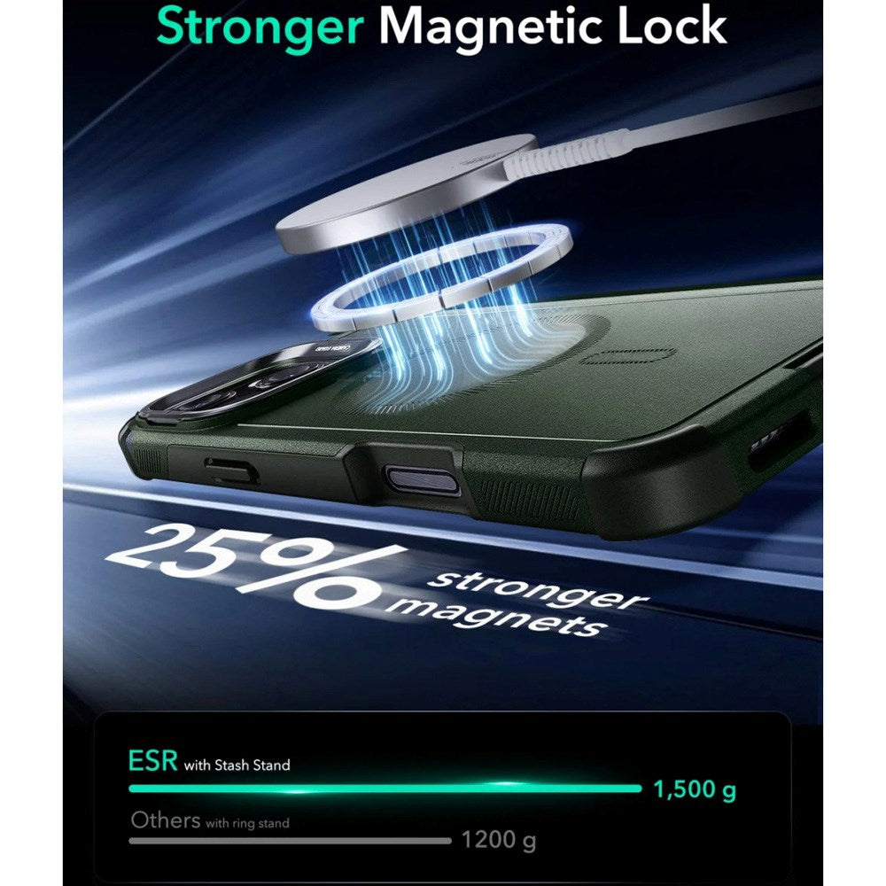 ESR iPhone 16 Pro Cyber Armor Skal med Kickstand - MagSafe Kompatibel - Grön