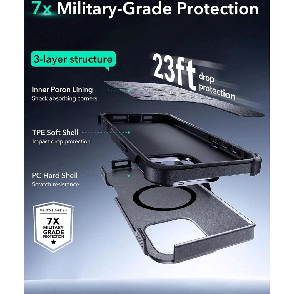 ESR iPhone 16 Pro Cyber Armor Skal med Kickstand - MagSafe Kompatibel - Grå