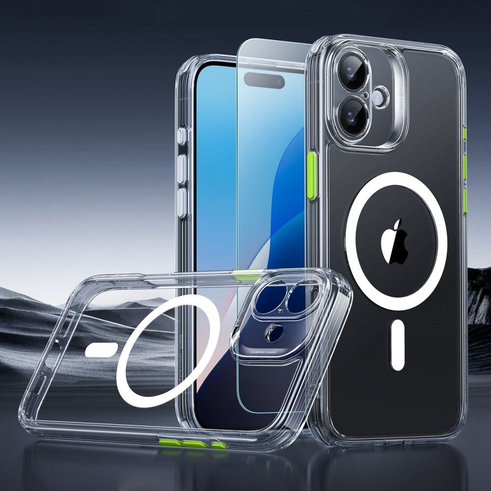 iPhone 16 ESR Classic Pro Set HaloLock m. Bakside Skal & Skärmskyddsglas – MagSafe Kompatibel – Genomskinlig