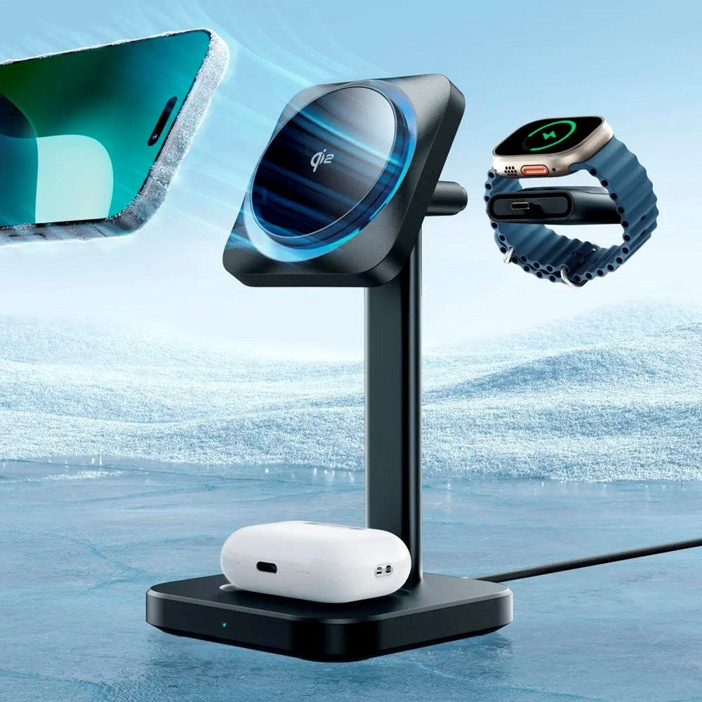 ESR 3-i-1 Qi2 Trådlös Laddare med CryoBoost & Löstagbar Apple Watch Laddare - MagSafe Kompatibel - Svart