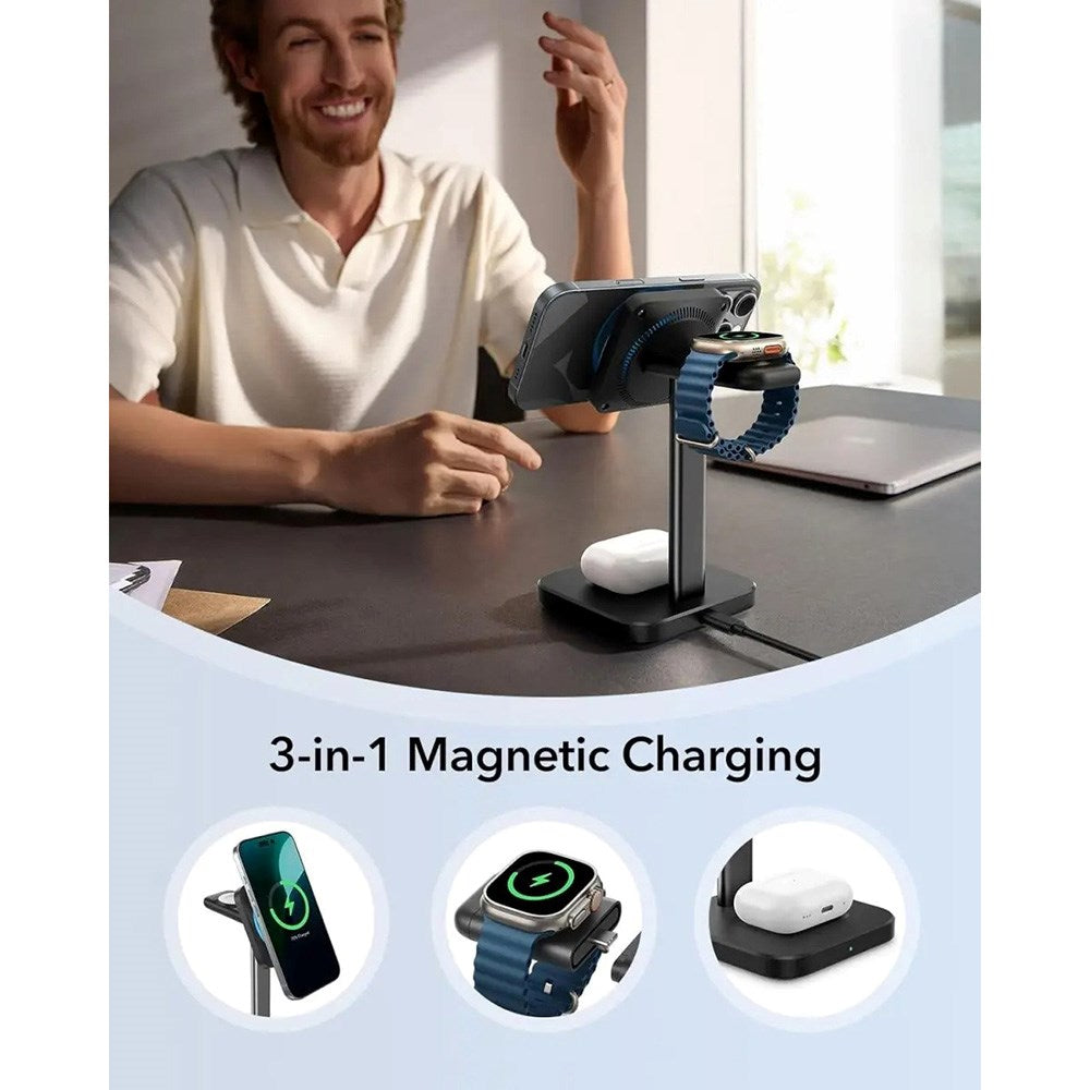 ESR 3-i-1 Qi2 Trådlös Laddare med CryoBoost & Löstagbar Apple Watch Laddare - MagSafe Kompatibel - Svart