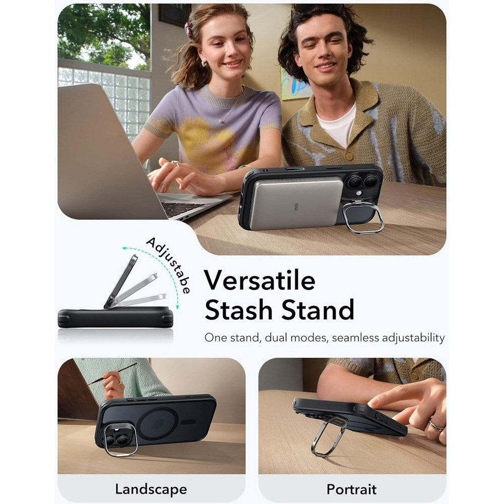 ESR iPhone 17 Classic Hybrid Stash Case med Kickstand - MagSafe Kompatibel - Matt Svart