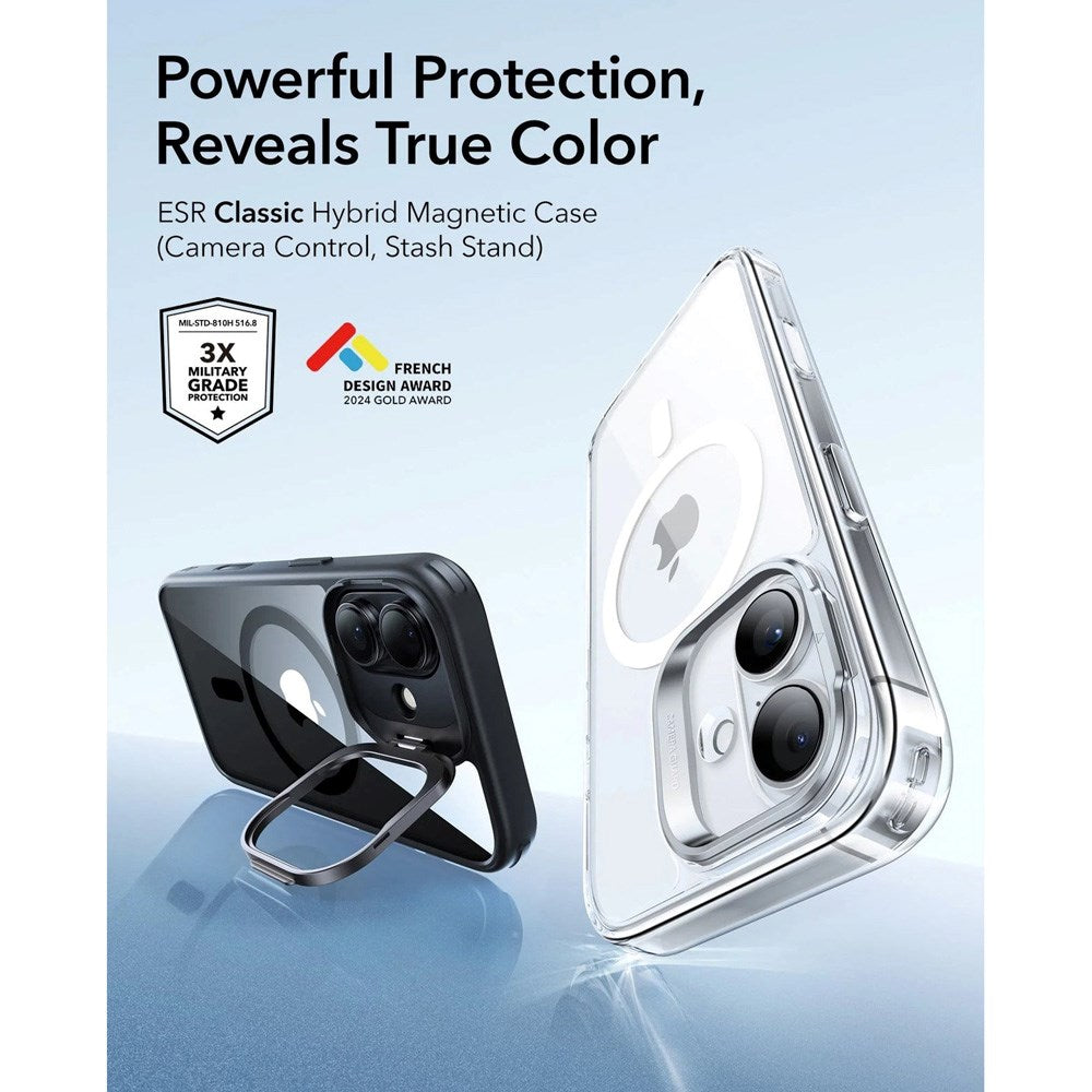 ESR iPhone 17 Classic Hybrid Stash Case med Kickstand - MagSafe Kompatibel - Genomskinlig / Svart