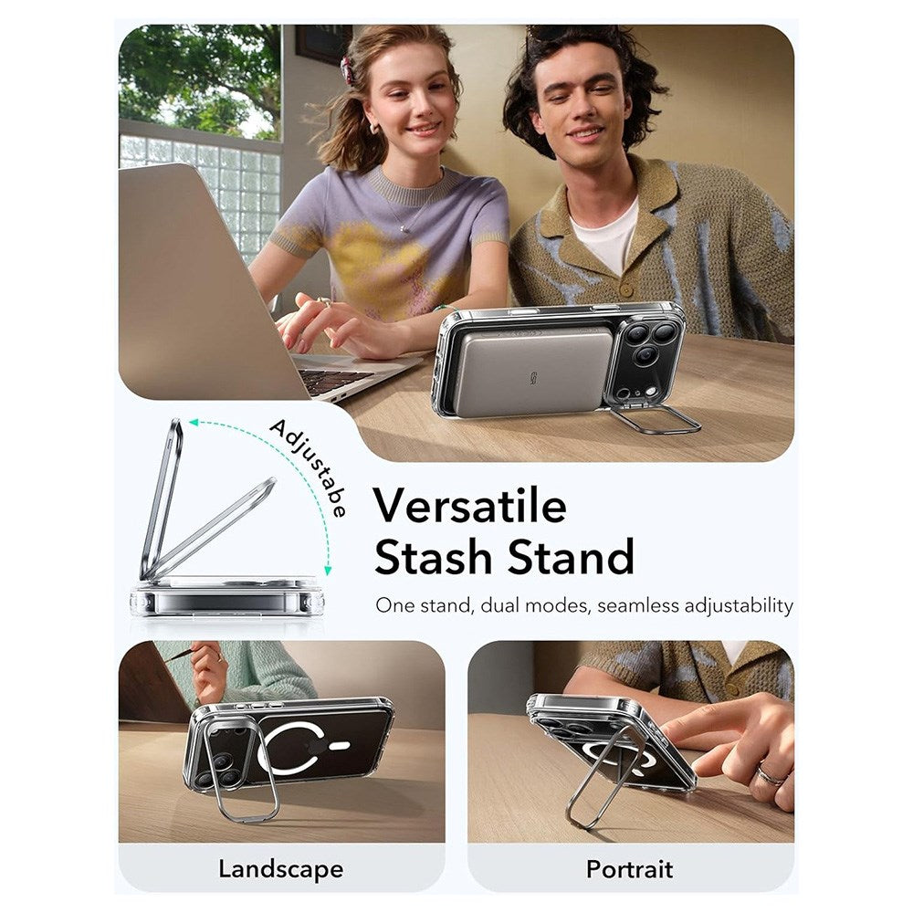ESR iPhone 17 Pro Max Classic Hybrid Stash Case med Kickstand - MagSafe Kompatibel - Genomskinlig