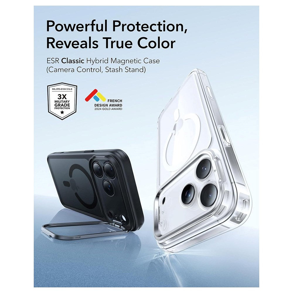 ESR iPhone 17 Pro Max Classic Hybrid Stash Case med Kickstand - MagSafe Kompatibel - Matt Svart