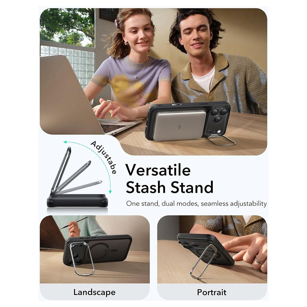 ESR iPhone 17 Pro Max Classic Hybrid Stash Case med Kickstand - MagSafe Kompatibel - Matt Svart
