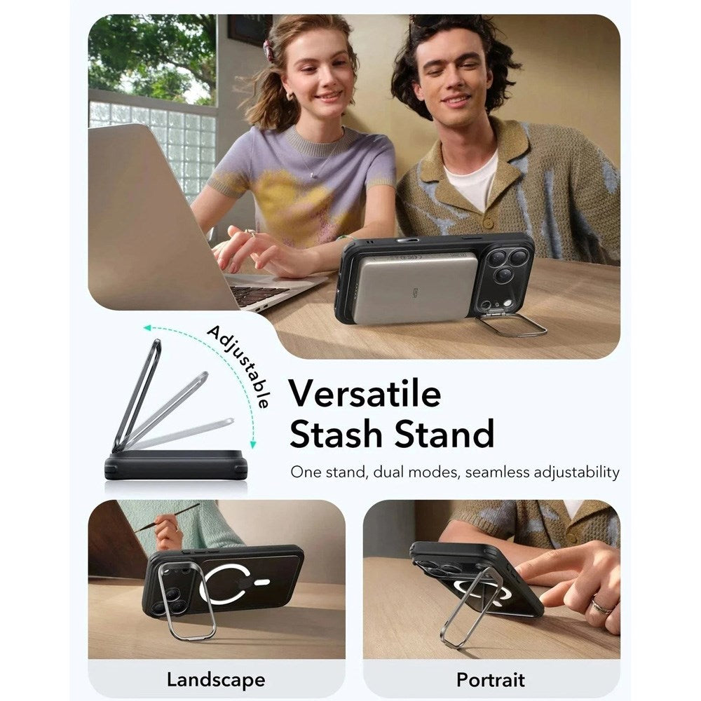 ESR iPhone 17 Pro Max Classic Hybrid Stash Case med Kickstand - MagSafe Kompatibel - Genomskinlig / Svart