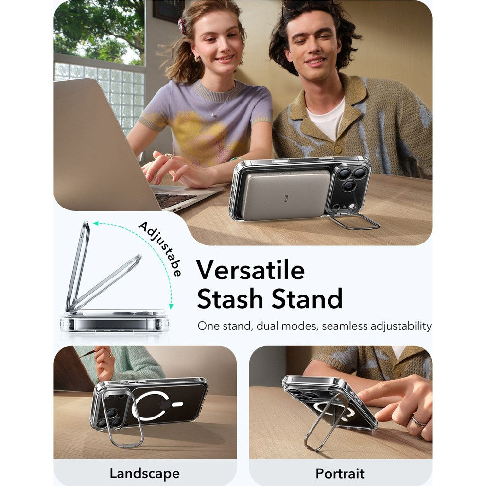 ESR iPhone 17 Pro Classic Hybrid Stash Case med Kickstand - MagSafe Kompatibel - Genomskinlig