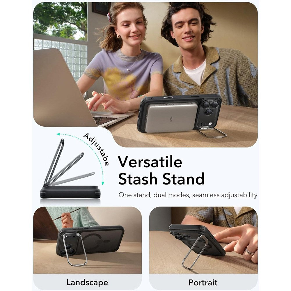 ESR iPhone 17 Pro Classic Hybrid Stash Case med Kickstand - MagSafe Kompatibel - Matt Svart