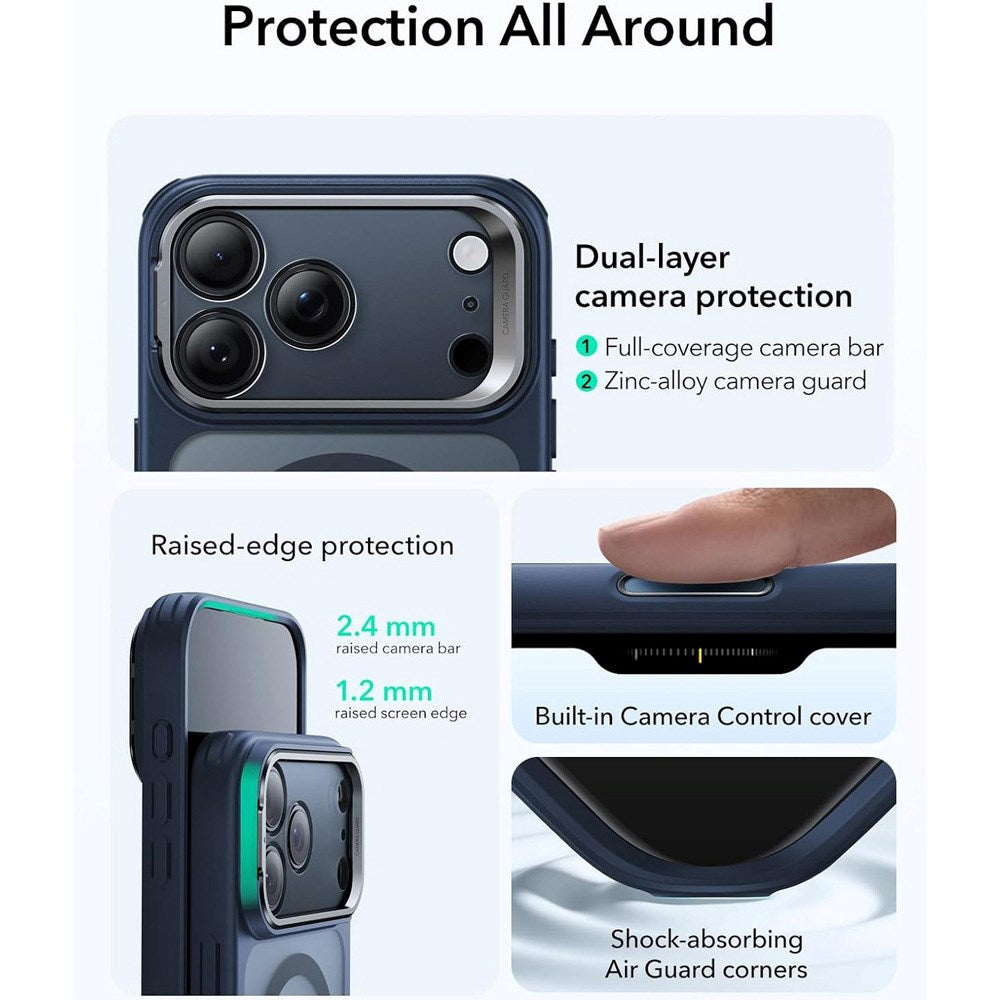 ESR iPhone 17 Pro Classic Hybrid Stash Case med Kickstand - MagSafe Kompatibel - Matt Blå