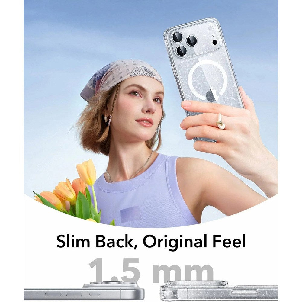 ESR iPhone 17 Pro Classic Hybrid Skal med Kamerakontrollknapp - MagSafe Kompatibel - Gennomskinlig / Glitter