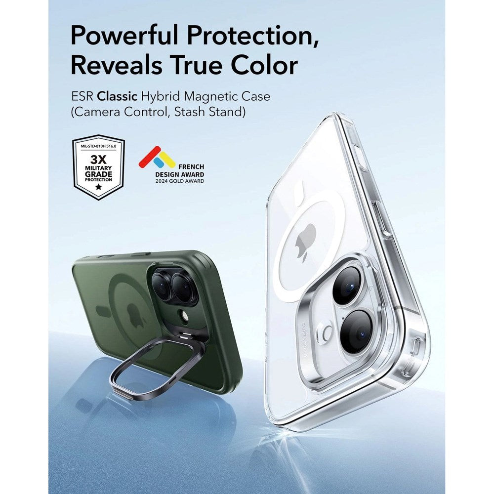 ESR iPhone 17 Classic Hybrid Stash Case med Kickstand - MagSafe Kompatibel - Mattgrön