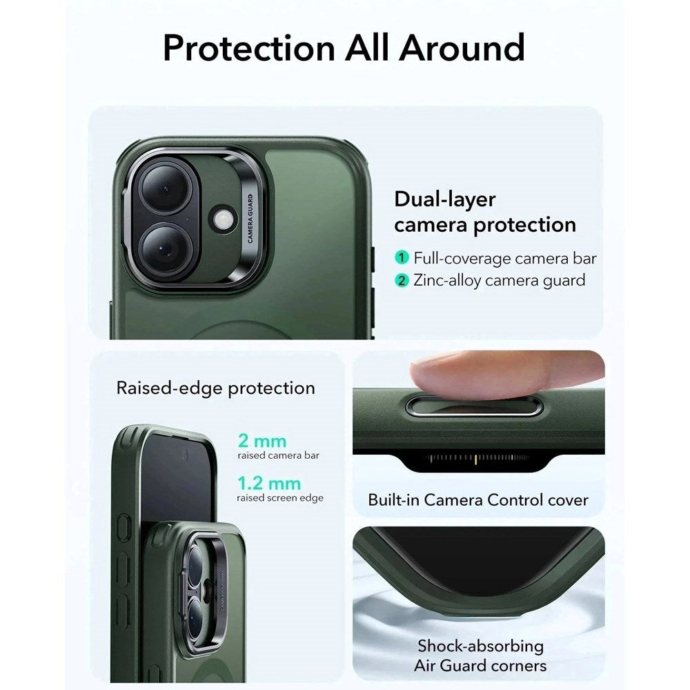 ESR iPhone 17 Classic Hybrid Stash Case med Kickstand - MagSafe Kompatibel - Mattgrön