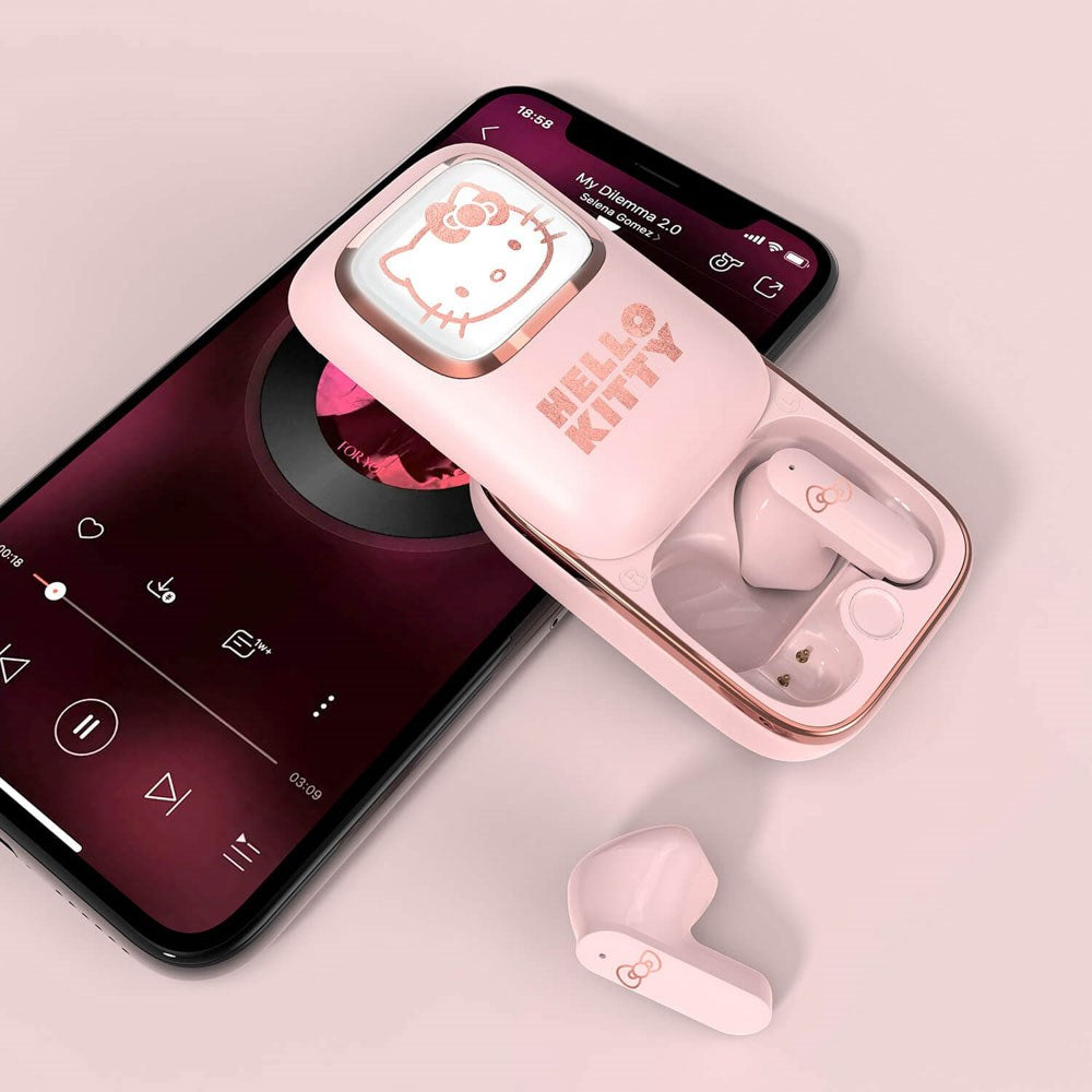 Hello Kitty OTL True Wireless In-Ear Headset med Uppskjutbart Laddningsfodral - Rosa