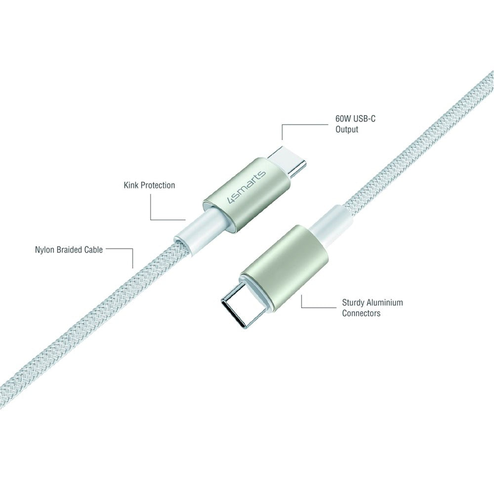4smarts USB-C til USB-C 60W PremiumCord - 3x USB-C till USB-C-kabel med USB-C-adapter & förlängare - Vit