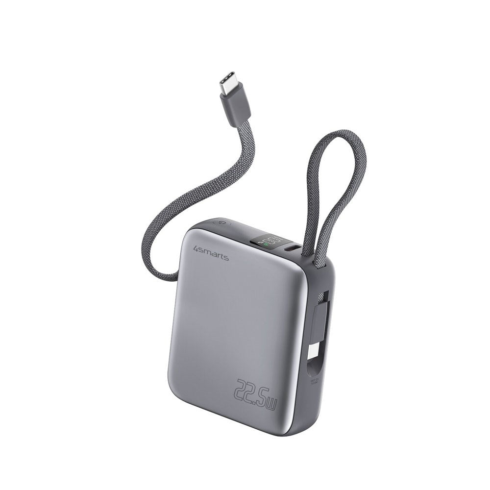 4smarts Pocket Dual Cord 22.5W PowerBank m. Inbyggd USB-C Kabel - 10.000 mAh - Space Grey