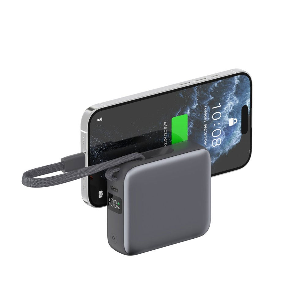 4smarts Pocket Dual Cord 22.5W PowerBank m. Inbyggd USB-C Kabel - 10.000 mAh - Space Grey