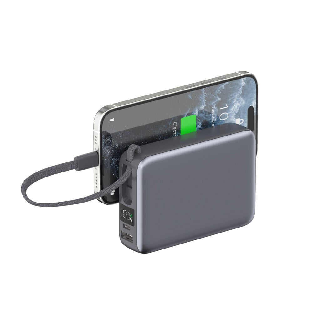 4smarts Pocket Dual Cord 22.5W PowerBank m. Inbyggd USB-C Kabel - 20.000 mAh - Space Grey