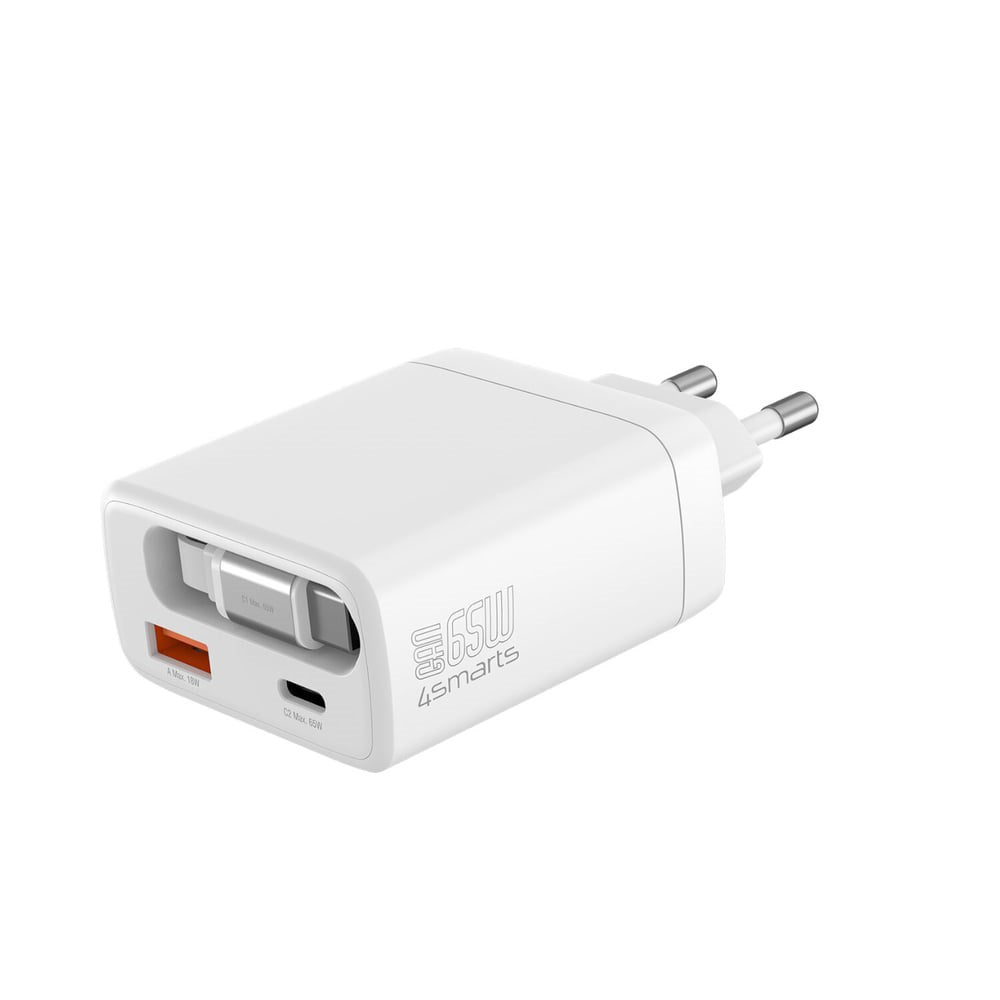 Väggladdare PD (Power Delivery) 65W 4smarts Jojo m. USB-C og USB-A - Vit